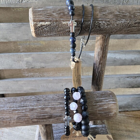 Crystal Healing Power Bracelets Bundle Onyx, Tiger Eye, Amethyst, Glass Beads... - Picture 2 of 13